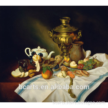 Splendid golden bottle and fruit on the table art decoration painting